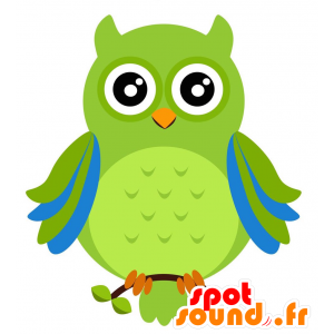 Mascotte de hibou géant, vert et bleu. Mascotte de chouette - MASFR029206 - Mascottes 2D/3D