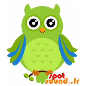 Mascotte de hibou géant, vert et bleu. Mascotte de chouette - MASFR029206 - Mascottes 2D/3D