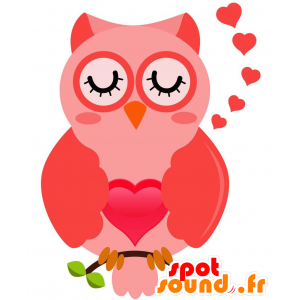 Mascotte de chouette rose. Mascotte de hibou - MASFR029208 - Mascottes 2D/3D