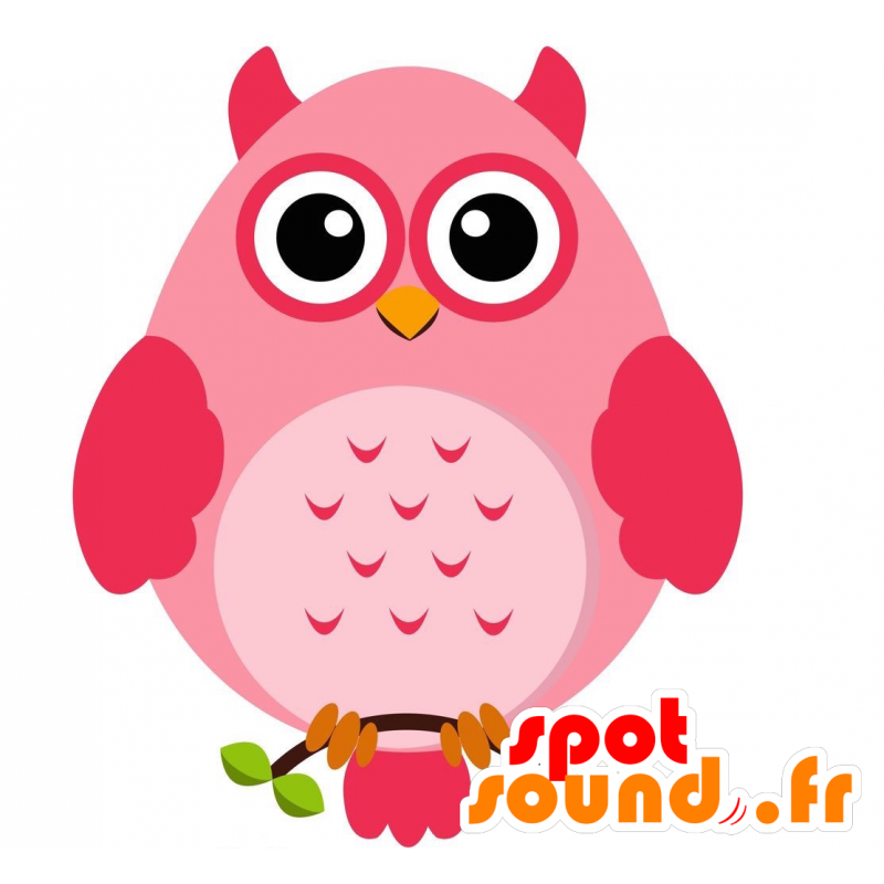 Mascotte de chouette rose, ronde et rigolote - MASFR029210 - Mascottes 2D/3D