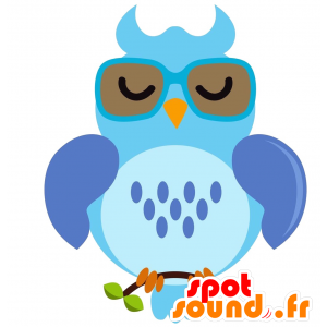 La mascota azul del búho con gafas de sol - MASFR029211 - Mascotte 2D / 3D