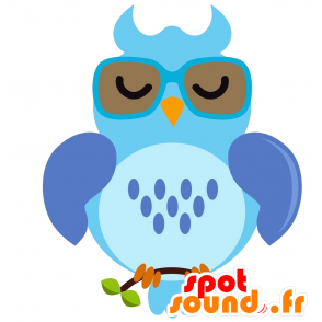 Mascotte de hibou bleu, avec des lunettes de soleil - MASFR029211 - Mascottes 2D/3D