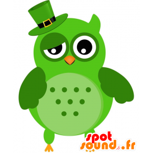 Green Owl Mascot erg grappig, met een hoed - MASFR029212 - 2D / 3D Mascottes