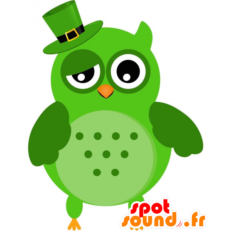 Mascotte de hibou vert très drôle, avec un chapeau - MASFR029212 - Mascottes 2D/3D