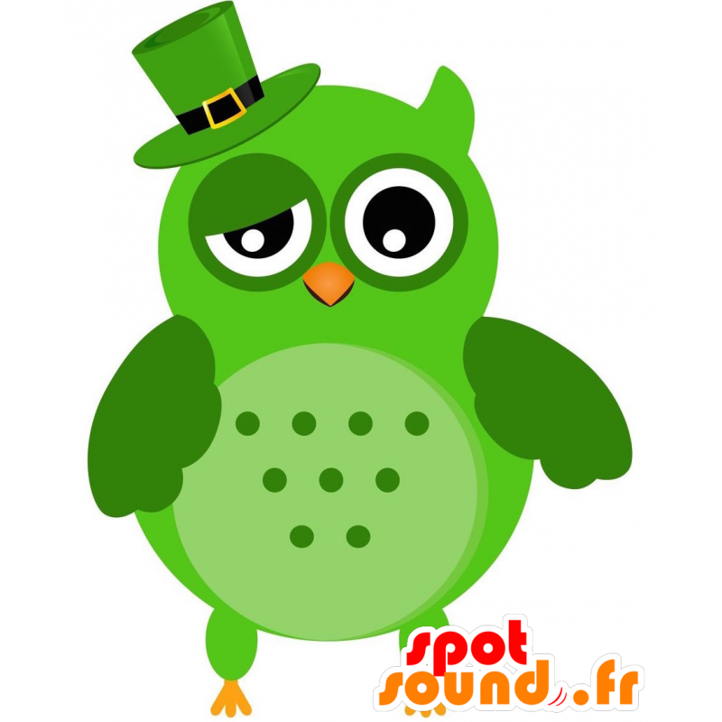 Πράσινο κουκουβάγια μασκότ πολύ αστείο, με ένα καπέλο - MASFR029212 - 2D / 3D Μασκότ