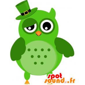 Green Owl Mascot veldig morsomt, med en lue - MASFR029212 - 2D / 3D Mascots