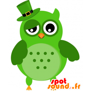 Vihreä Owl Mascot erittäin hauska, hattu - MASFR029212 - Mascottes 2D/3D