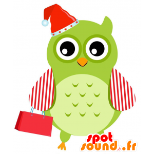 Green Owl mascot, red and white giant and original - MASFR029213 - 2D / 3D mascots