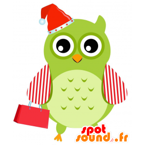 Green Owl mascot, red and white giant and original - MASFR029213 - 2D / 3D mascots