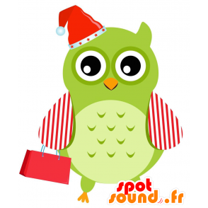 Mascotte de hibou vert, rouge et blanc, géant et original - MASFR029213 - Mascottes 2D/3D