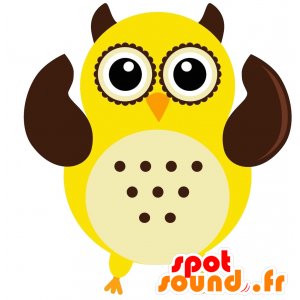 Mascotte de hibou jaune et marron avec de grands yeux - MASFR029214 - Mascottes 2D/3D
