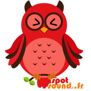 Mascotte de hibou rouge, avec les yeux fermés - MASFR029215 - Mascottes 2D/3D