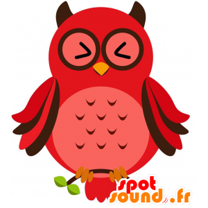 Maskot rød ugle, med øynene lukket - MASFR029215 - 2D / 3D Mascots