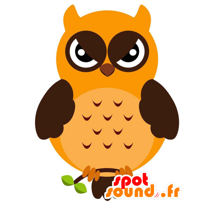 Mascotte de hibou orange et marron, à l'air énervé - MASFR029216 - Mascottes 2D/3D