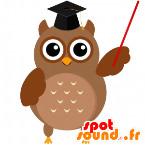 Mascot búho marrón con un toque graduado - MASFR029217 - Mascotte 2D / 3D