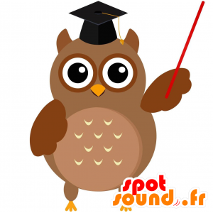 Mascotte de hibou marron, avec une toque de jeune diplômé - MASFR029217 - Mascottes 2D/3D