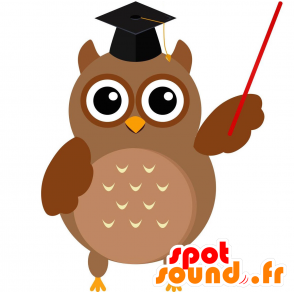 Mascot gufo marrone con un laureato toque - MASFR029217 - Mascotte 2D / 3D