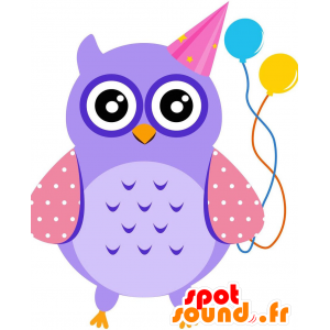 Mascot blue and pink owl, colorful and festive - MASFR029218 - 2D / 3D mascots