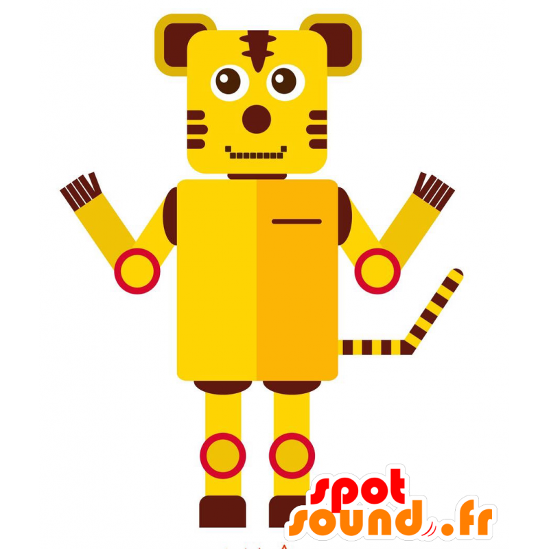Maskot gul og brun robot, formet som en tiger - Spotsound