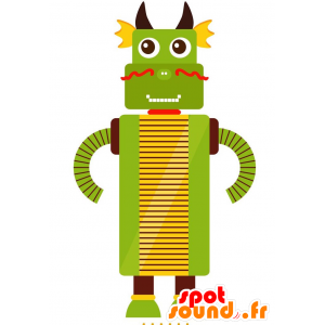 Grøn og gul drage maskot. Robot maskot - Spotsound maskot