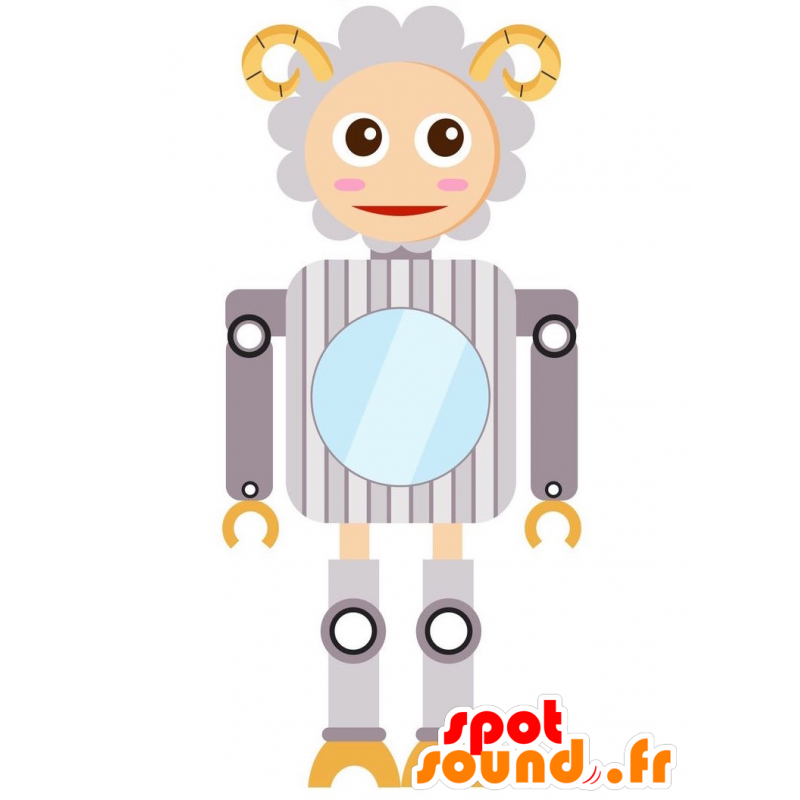 Mascotte de robot, en forme de mouton gris - MASFR029226 - Mascottes 2D/3D