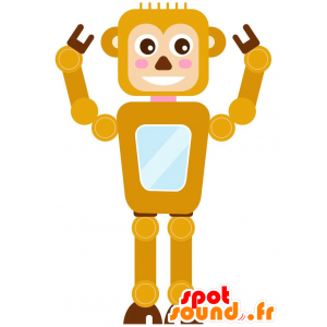 Robotmaskot, orange abe, brun og hvid - Spotsound maskot kostume