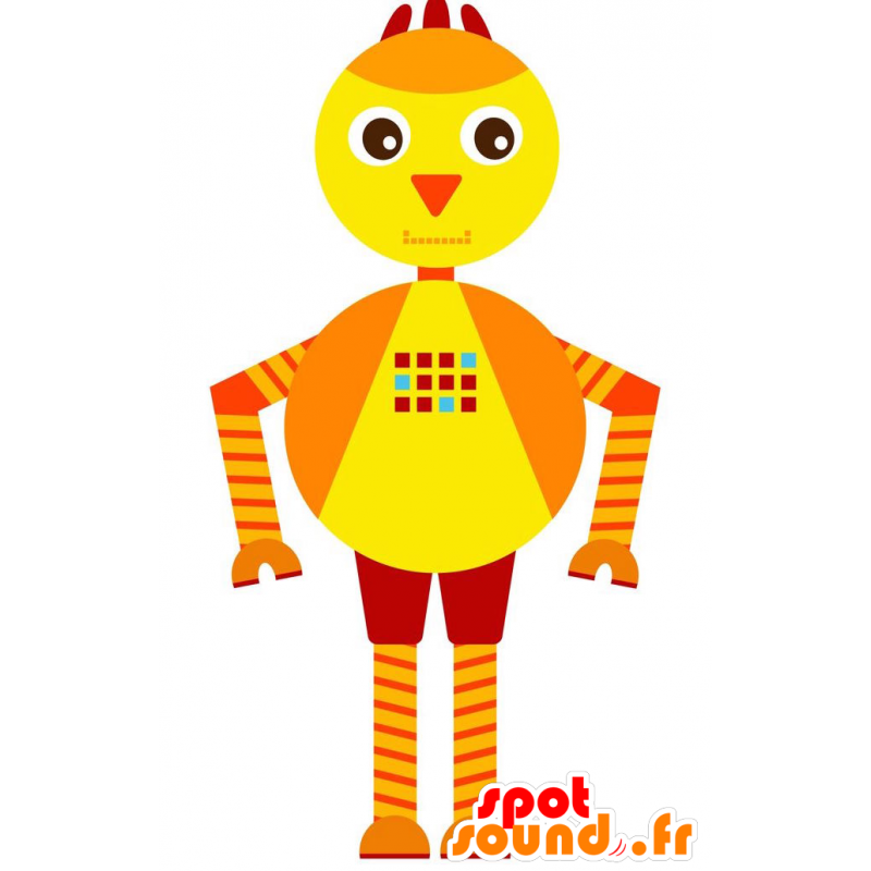 Robot mascot shaped red bird, yellow and orange - MASFR029228 - 2D / 3D mascots