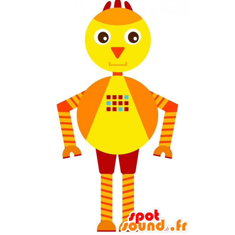 Robotmaskot i form af en rød, gul og orange fugl - Spotsound