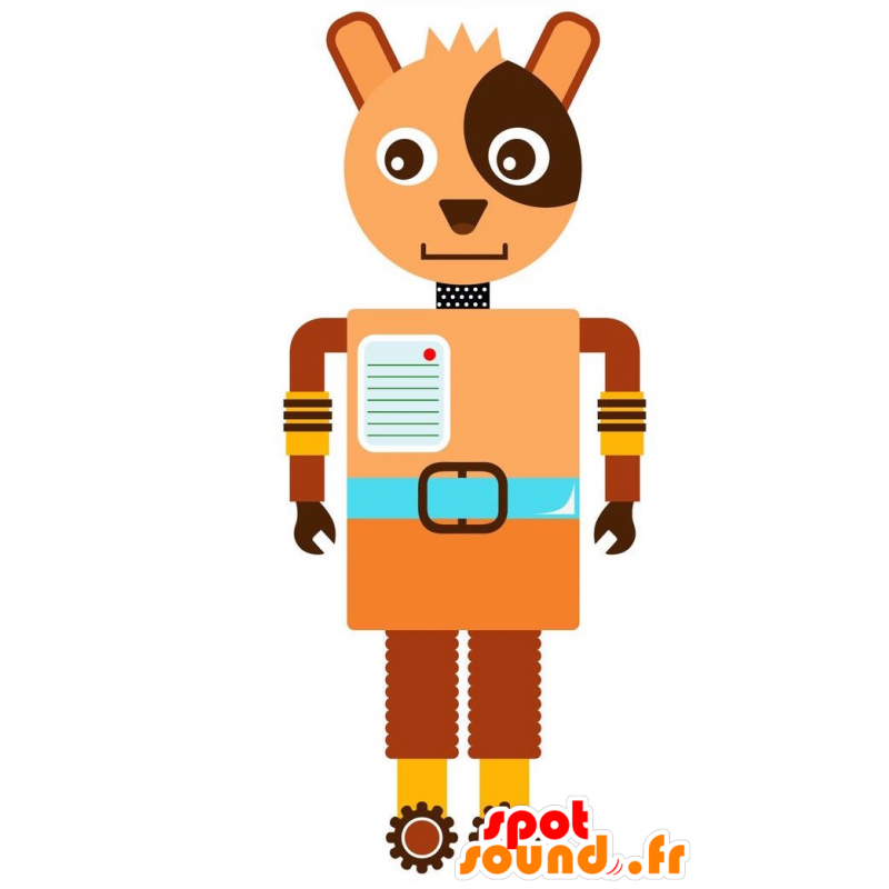 Mascotte de robot en forme de chien marron, bleu et beige - MASFR029229 - Mascottes 2D/3D