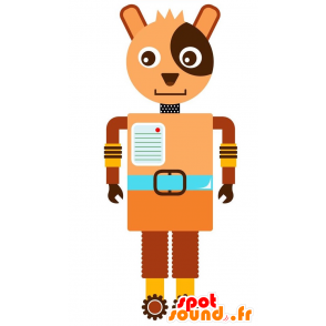 Shaped robot mascot dog brown, blue and beige - MASFR029229 - 2D / 3D mascots