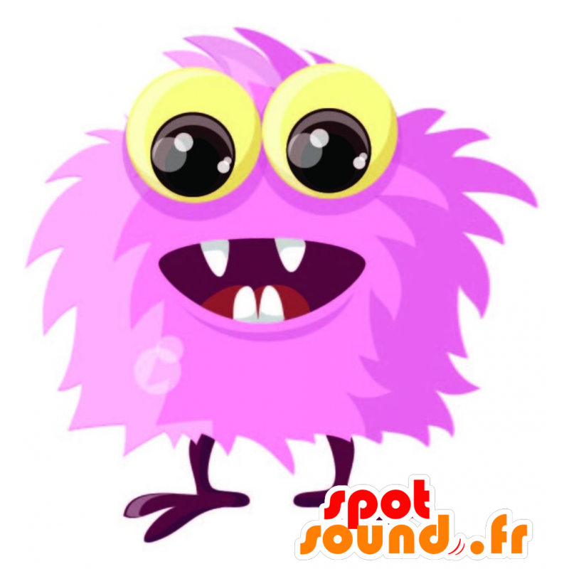 Mascota monstruo de color rosa, todo peludo, con los ojos amarillos - MASFR029232 - Mascotte 2D / 3D