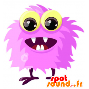 Mascotte de monstre rose, tout poilu, avec les yeux jaunes - MASFR029232 - Mascottes 2D/3D