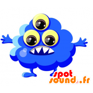 Blå monster maskot med tre fremspringende øjne - Spotsound