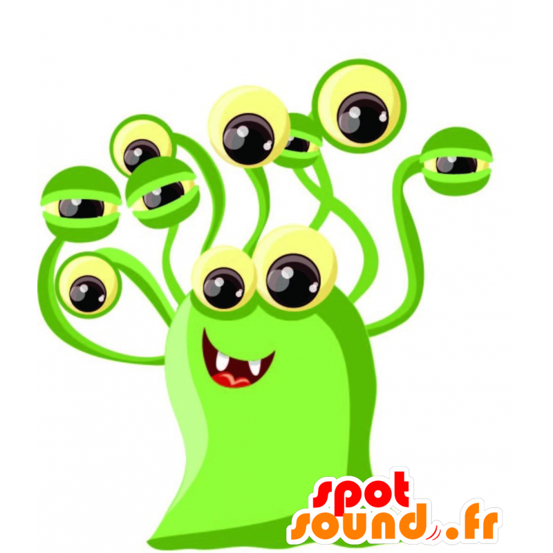 Vihreä hirviö maskotti, hymyilevä, 10 silmien - MASFR029236 - Mascottes 2D/3D