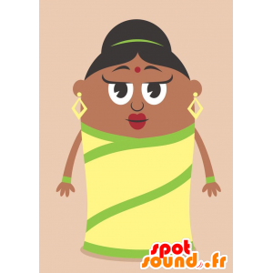 Mascotte d'Indienne, en tenue verte et jaune - MASFR029244 - Mascottes 2D/3D