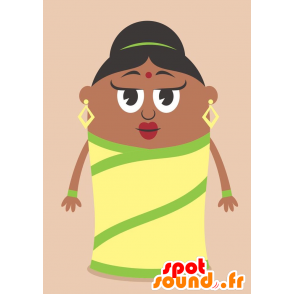 Mascotte d'Indienne, en tenue verte et jaune - MASFR029244 - Mascottes 2D/3D