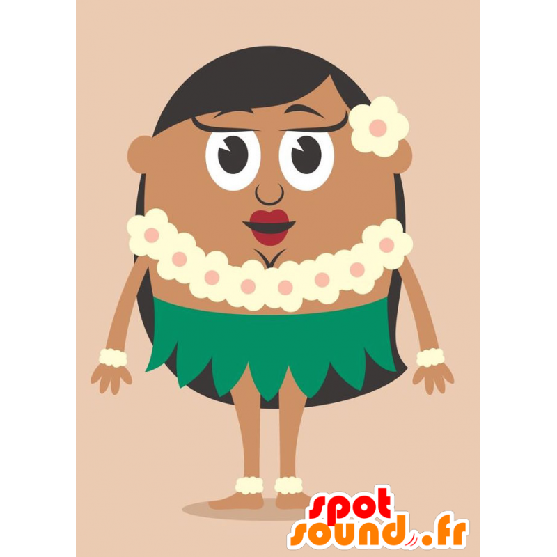 Mascotte de fille tahitienne, avec un collier en fleurs - MASFR029246 - Mascottes 2D/3D