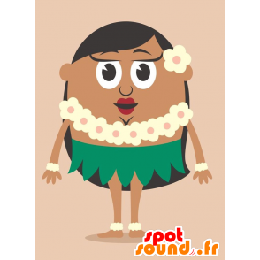 Mascotte de fille tahitienne, avec un collier en fleurs - MASFR029246 - Mascottes 2D/3D