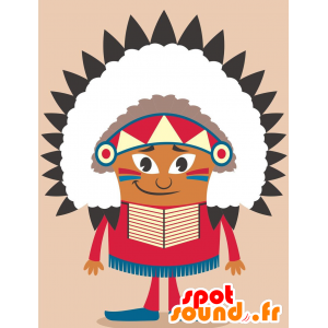 Intian Mascot perinteisessä asussa höyheniä - MASFR029274 - Mascottes 2D/3D