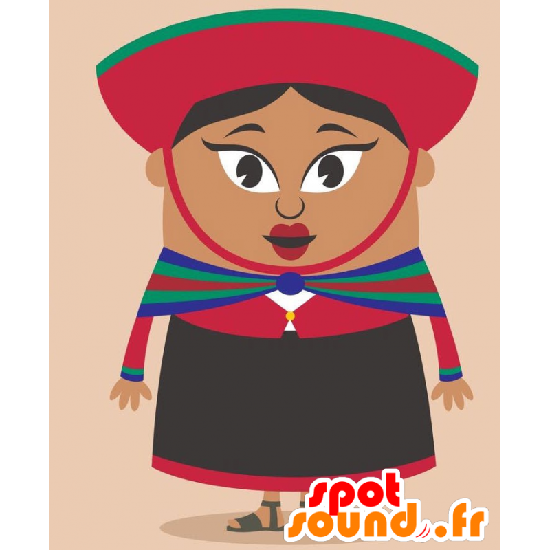 Afrikansk kvinnamaskot, färgglad outfit - Spotsound maskot