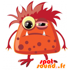 Monstruo rojo y naranja mascota, peludo y divertido - MASFR029292 - Mascotte 2D / 3D
