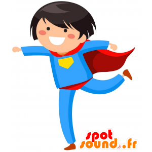 Superheld mascotte in blauwe overalls, rood en geel - MASFR029294 - 2D / 3D Mascottes