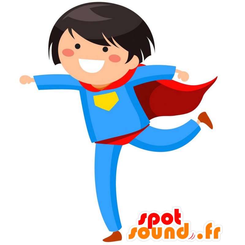 Superheld mascotte in blauwe overalls, rood en geel - MASFR029294 - 2D / 3D Mascottes