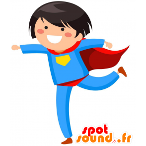 Superhero mascot in blue overalls, red and yellow - MASFR029294 - 2D / 3D mascots