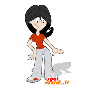 Mascotte de femme brune en tenue de jeune - MASFR029304 - Mascottes 2D/3D