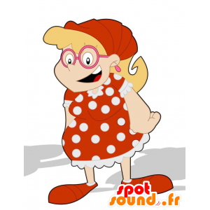 Mascot blonde Frau in einem gepunkteten Kleid gekleidet - MASFR029307 - 2D / 3D Maskottchen