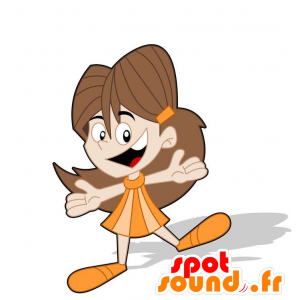Piccola mascotte bambina, ragazza, vestita di arancione - MASFR029310 - Mascotte 2D / 3D