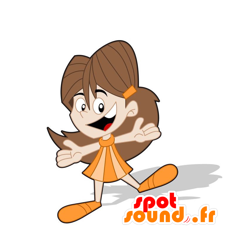 Mascotte de petite fille, de fillette, habillée en orange - MASFR029310 - Mascottes 2D/3D