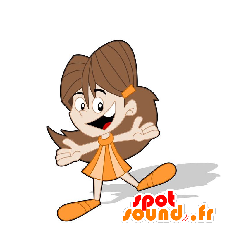 Mascot lille pige, pige, klædt i orange - Spotsound maskot
