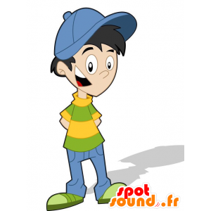 Menino Mascot roupa azul, verde e amarelo - MASFR029311 - 2D / 3D mascotes